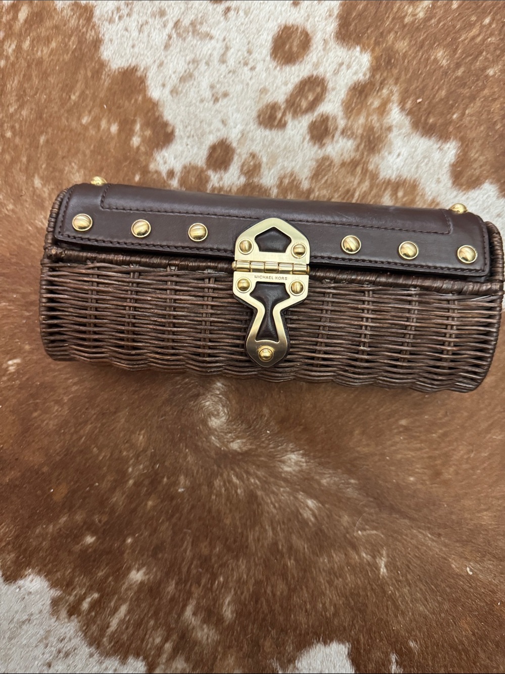 Michael Kors Brown Woven Wicker Clutch with Gold Hardware - Picture 4 of 5